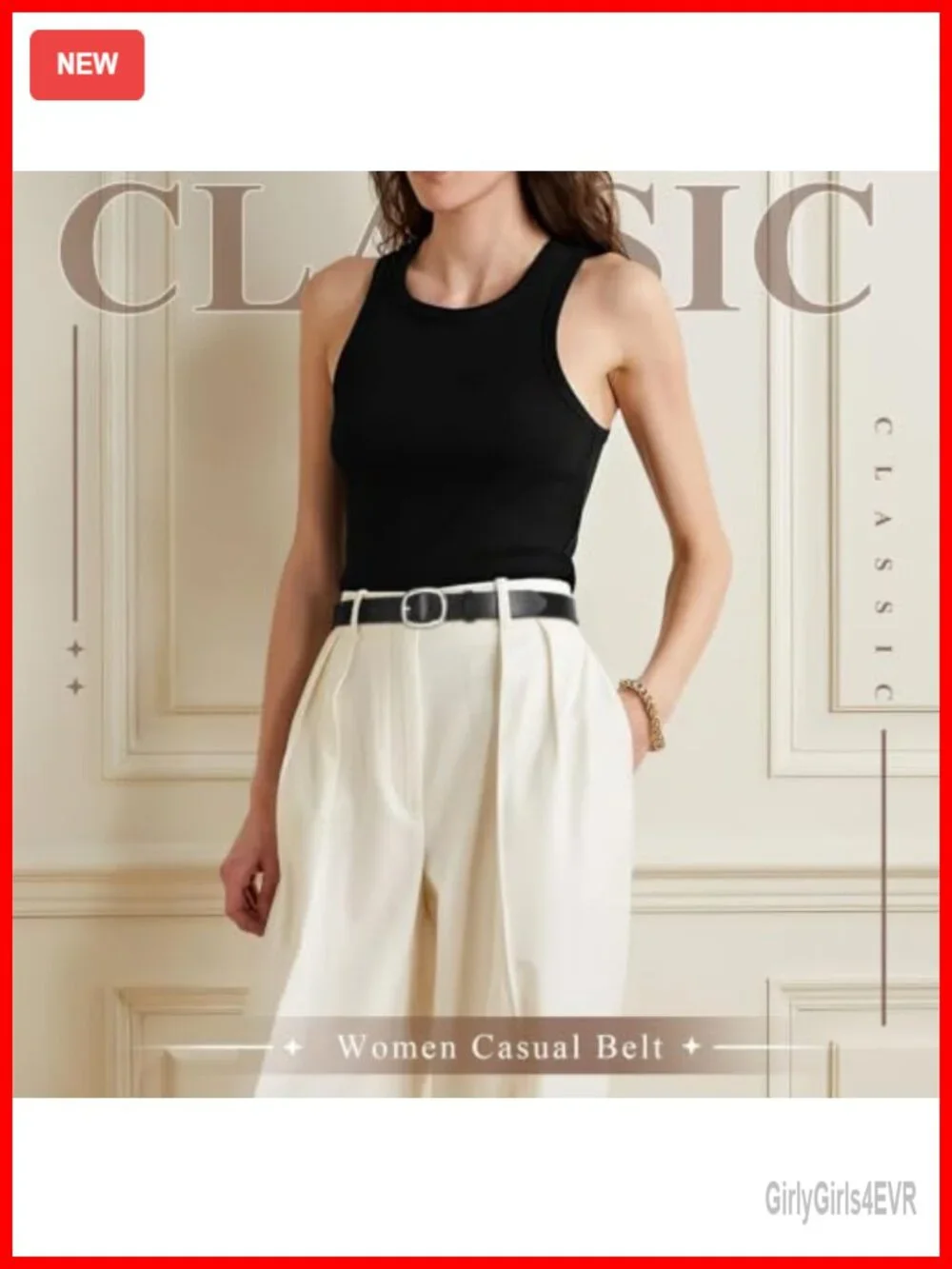 Women's Faux Leather Belt Gold Buckle Waist Belt For Jeans